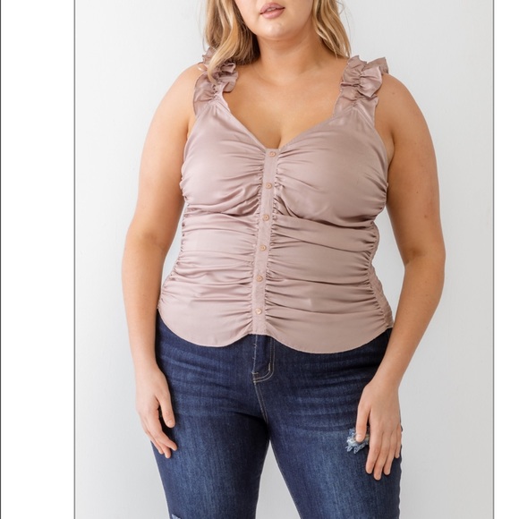 Private Label | Tops | New Plus Size Stretchy Champagne Ruched Button ...